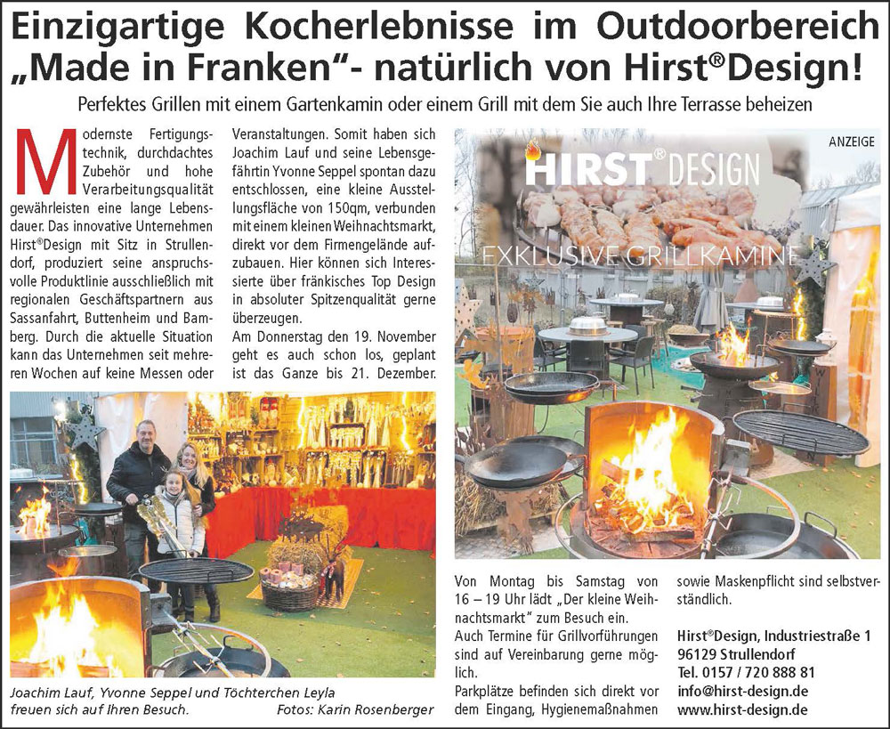 Kocherlebnisse & Weihnachtsmarkt bei Hirst Design in Strullendorf